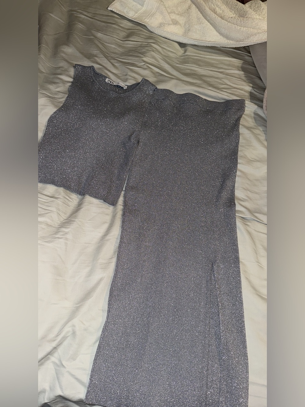 Zara Silver Sparkle Tank Top & Skirt Set